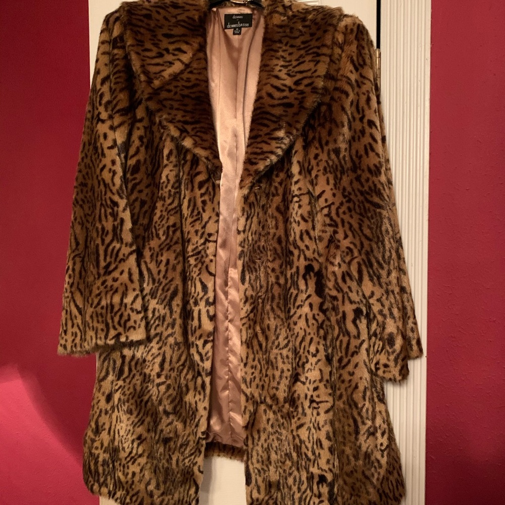 NEW LADIES DENNIS BASSO FAUX FUR ANIMAL PRINT COAT